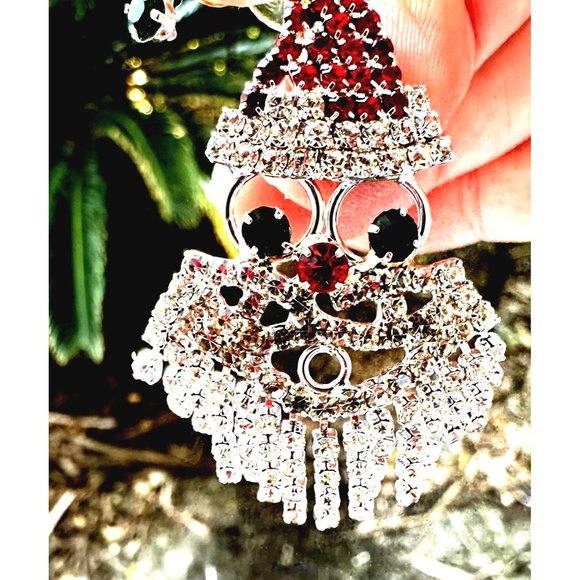 Rhinestone Santa Earrings Posts Handmade Jewelry  New 2" L  Festive Party - Picture 5 of 7
